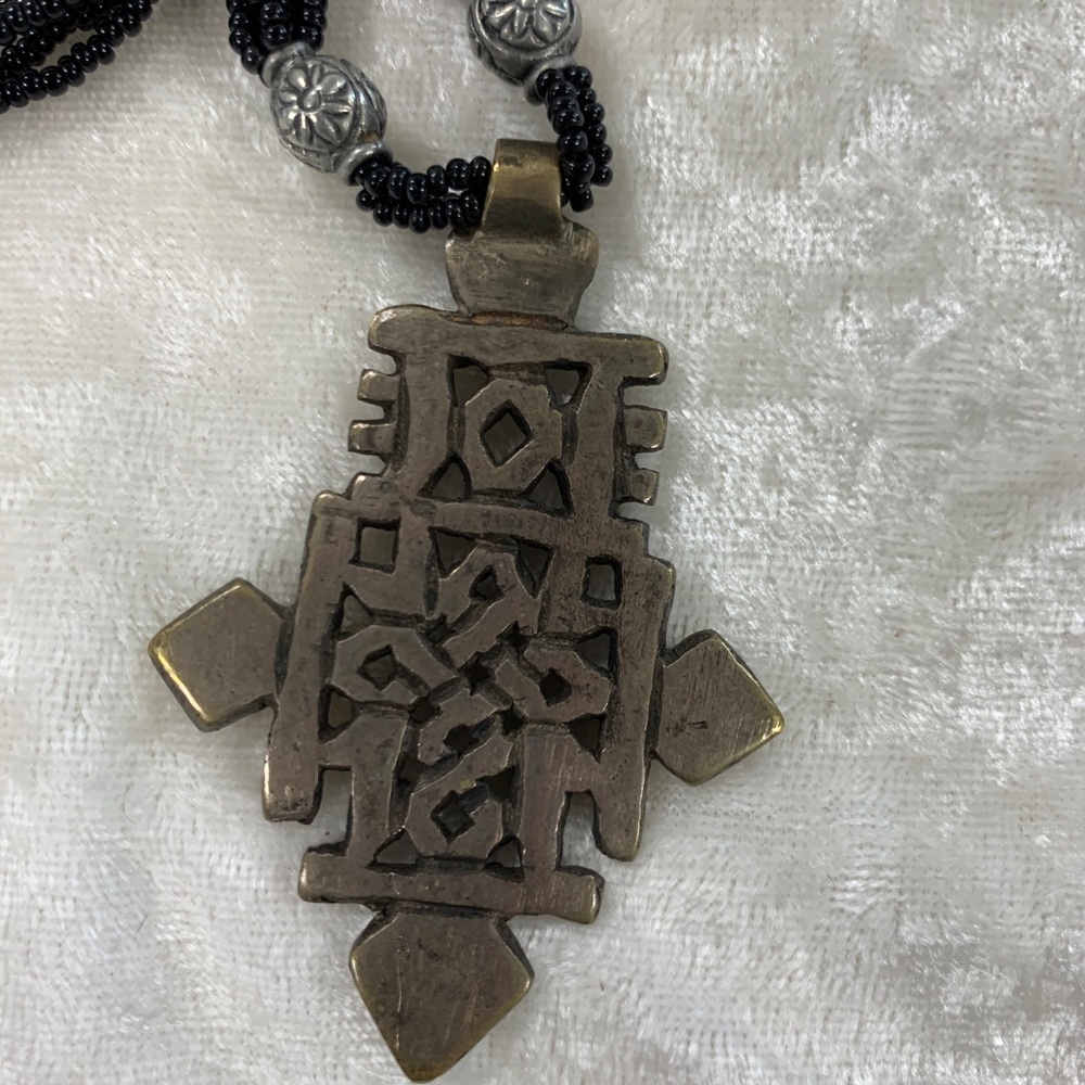 ! Vintage Handmade Statement Necklace, Beaded with Celtic Pendant